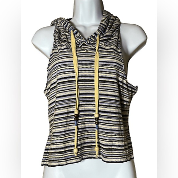 We The Free on fire blue stripe multi coloured hooded sleeveless crop top XS - Picture 7 of 7